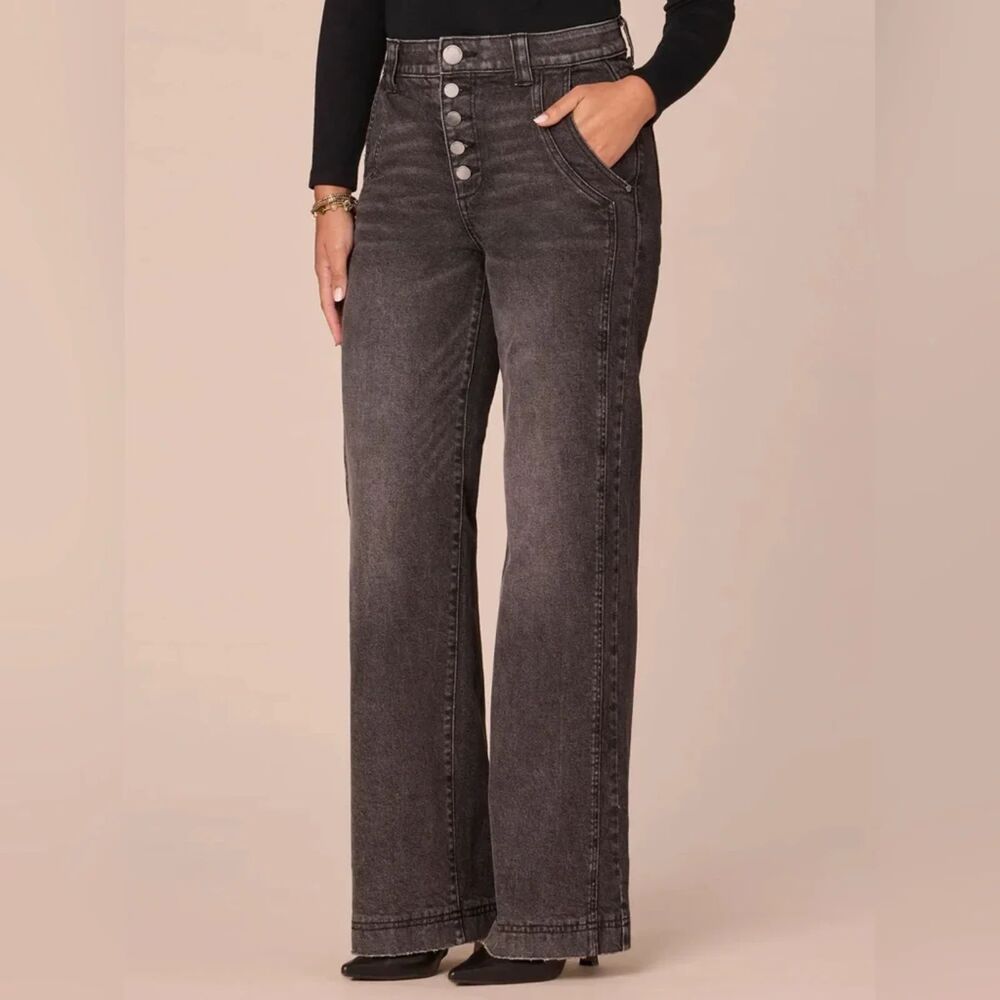 Democracy Sz 12 "Ab"solution Skyrise Button Fly Wide Leg Jeans with Front Panel